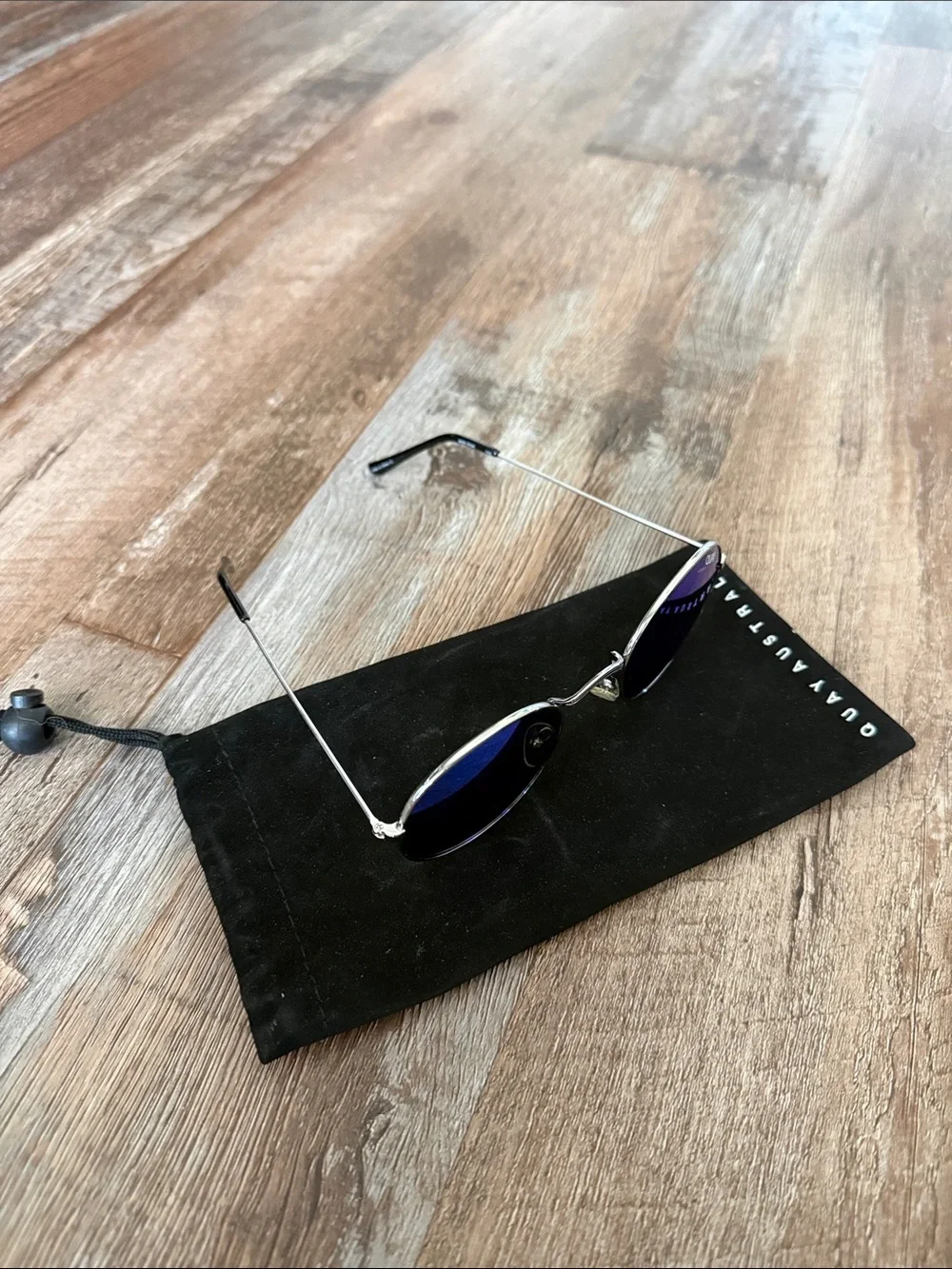Quay Australia Silver Frame Sunglasses with Blue Mirrored Lenses